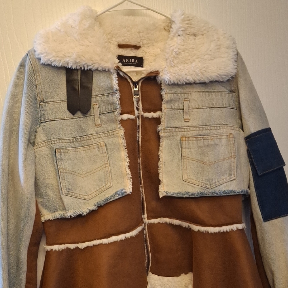 Shearling Trench Denim Jacket --- Mixed Media